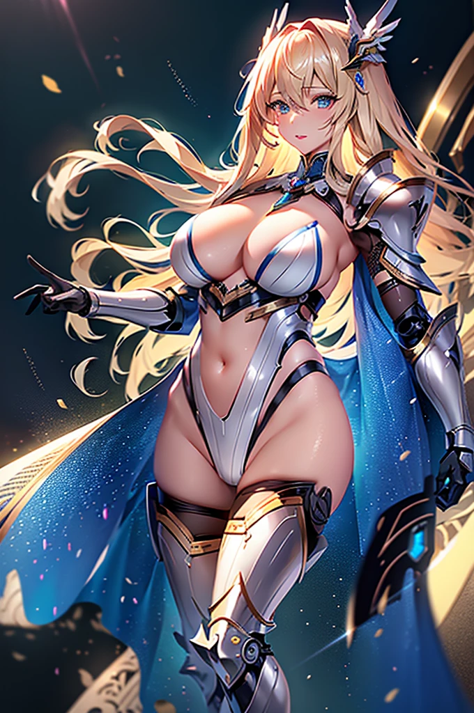 Super Detail, High Detail, high quality, best quality, High resolution，a robot valkyrie，Beautiful female robot,beautiful clear face(Rain waves_haneame：1.5)，Mechanical body(Smooth metal surface，Heavy armor，Mechanical seams of skin，beautiful body curves)，Valkyrie Armor(Mechanical Technology，Highlight breast contour)，beautiful body curves，Holding a silver sword in hand，handsome pose