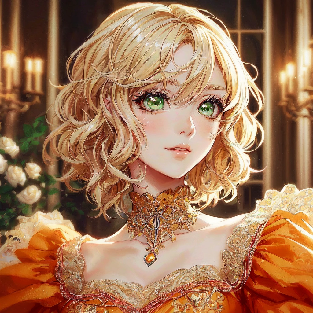 anime girl with blonde hair and green eyes in a fancy dress, detailed anime digital art, detailed portrait of anime girl, Awesome anime face portrait, no art style by bowater, cute anime portrait, anime character detailed art, anime digital illustration, anime style portrait, cute anime art style, anime portrait , kawaii realistic portrait, Beautiful Anime Woman