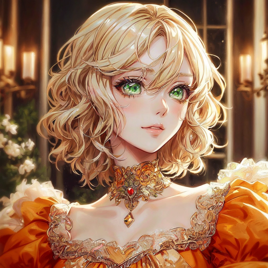 anime girl with blonde hair and green eyes in a fancy dress, detailed anime digital art, detailed portrait of anime girl, Awesome anime face portrait, no art style by bowater, cute anime portrait, anime character detailed art, anime digital illustration, anime style portrait, cute anime art style, anime portrait , kawaii realistic portrait, Beautiful Anime Woman