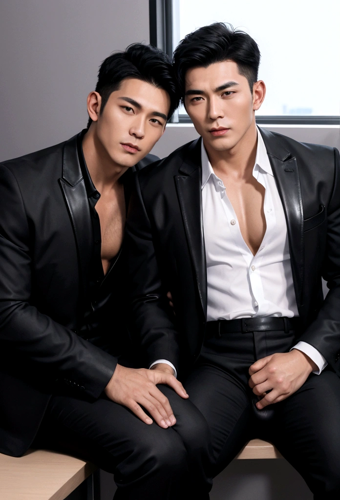 High quality two men in love 20years old,a daddy,tight black shiny suit sit down,k hd,in the office,muscle, gay ,black hair,asia face,masculine,strong man,the boss is,handsome,sex,leather gloves,lecherous dad,look straight ahead,Dad is erection