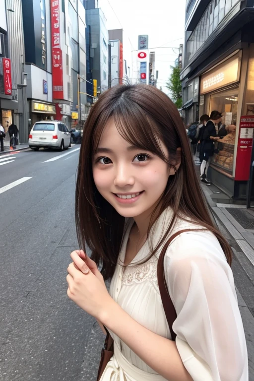 Real、Japanese women、Tokyo city、Brown Hair、university student、White dress、smile