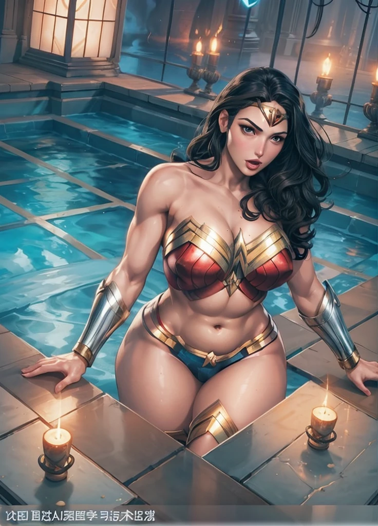 Gal Gadot as Wonder Woman, Giant octopus tentacles,entangle, huge breasts, Huge ass, plump body
