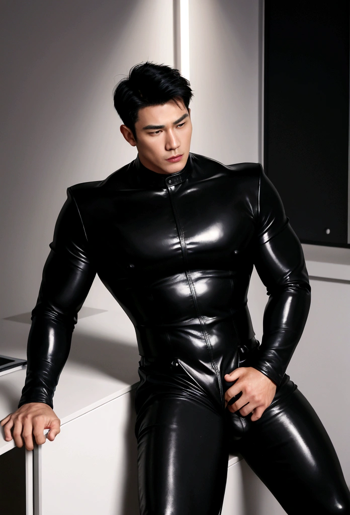 High quality two men in love 20years old,a daddy,tight black shiny suit sit down,k hd,in the office,muscle, gay ,black hair,asia face,masculine,strong man,the boss is,handsome,sex,leather gloves,lecherous dad,look straight ahead,Dad is erection