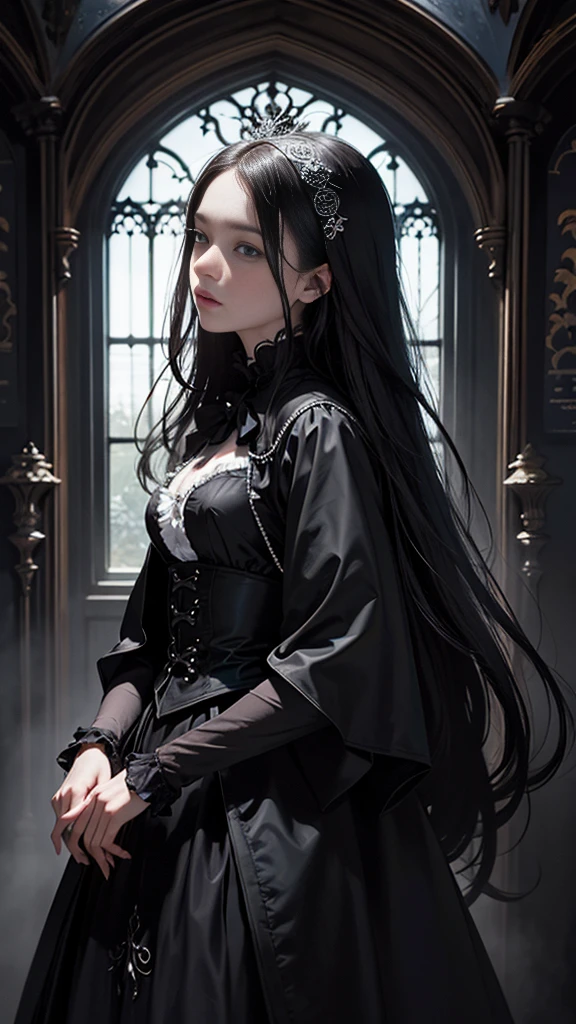 official art, unity 8k wallpaper, Super detailed, beautiful, beautiful, masterpiece, highest quality,
darkness, atmosphere, mystery, romanticism, Spooky, literature, art, fashion, Victorian, decoration, complexity, ironwork, race, contemplation, depth of emotion, Supernatural,
1 girl, alone, head, bust configuration,decision