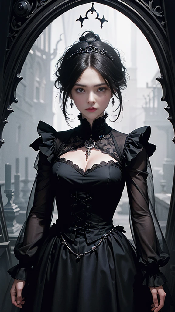 official art, unity 8k wallpaper, Super detailed, beautiful, beautiful, masterpiece, highest quality,
darkness, atmosphere, mystery, romanticism, Spooky, literature, art, fashion, Victorian, decoration, complexity, ironwork, race, contemplation, depth of emotion, Supernatural,
1 girl, alone, head, bust configuration,decision
