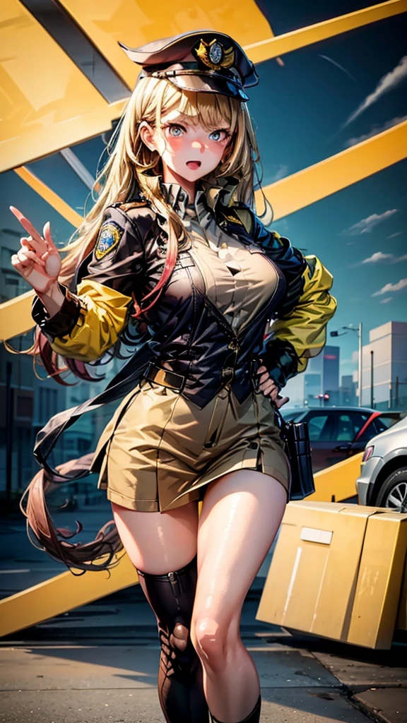 Yellow eyes,   a woman in a police uniform posing for a picture, marin kitagawa fanart, seductive anime girl, oppai, police officer, officer, range murata and artgerm, extremely detailed artgerm, from girls frontline, fine details. girls frontline, cushart krenz key art feminine, 1 girl, beast quality, blonde, yellow eyes, masterpiece, 4k, 8k, 10k, more_details:-1, more_details:0, more_details:0.5, more_details:1, more_details:1.5, more_details:-1, more_details:0, more_details:0.5, more_details:1, more_details:1.5, more_details:-1, more_details:0, more_details:0.5, more_details:1, more_details:1.5