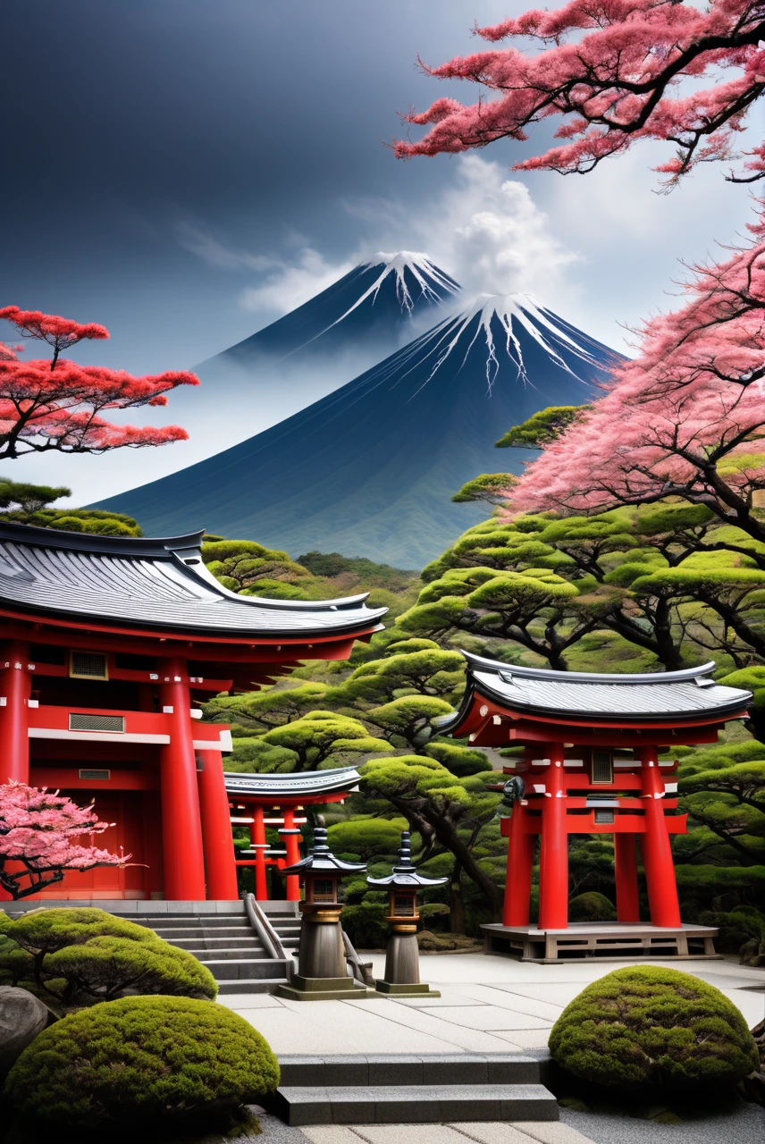 Traditional Japanese Shrines The wind god and the thunder god stand tall