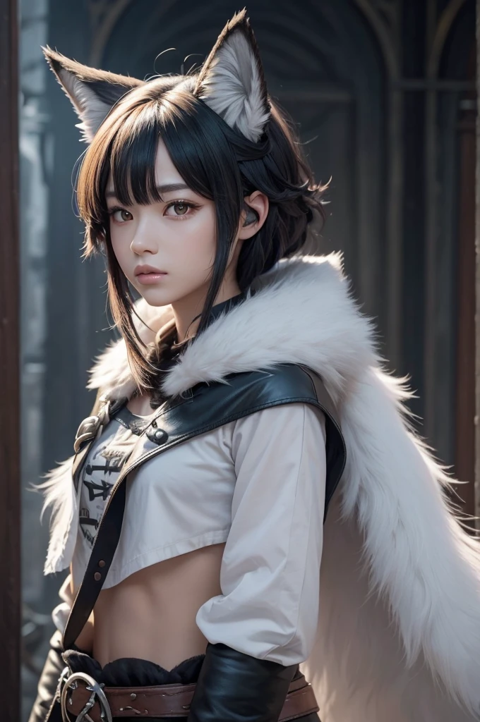 A character who has hair that has wolf ears and a wolf tail