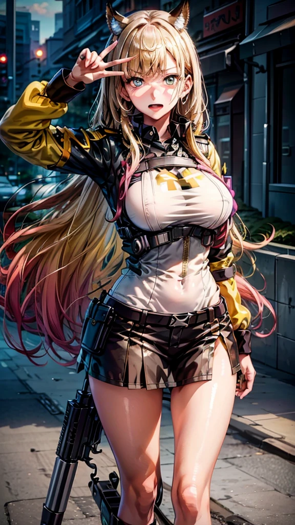 Yellow eyes, a woman in a police uniform posing for a picture, marin kitagawa fanart, seductive anime girl, oppai, police officer, officer, range murata and artgerm, extremely detailed artgerm, from girls frontline, fine details. girls frontline, cushart krenz key art feminine, big breast, 1 girl, beast quality, blonde, yellow eyes, masterpiece, 4k, 8k, 10k,