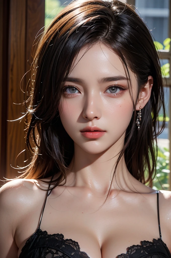 high quality work，Realistic artwork，Ultra Premium Graphics，8K HD CG Works，High quality graphics，High-definition and elaborate CG work，10x pixels，Ultra-fine detail：1.1，Advanced Technical Details：1.1Realistic photo effects，Indoor lighting effects：1.5，Natural soft light：1.5. Light effects（Virtual Lighting Effects：1.8），Ultra-high resolution，Clear Eyes，Double eyelids are beautiful， Pretty face, The face shape is perfectly balanced, ハイパーフォトrealism, Cinema Lighting, projected inset, Surrealism, masterpiece, realism，Great cleavage，