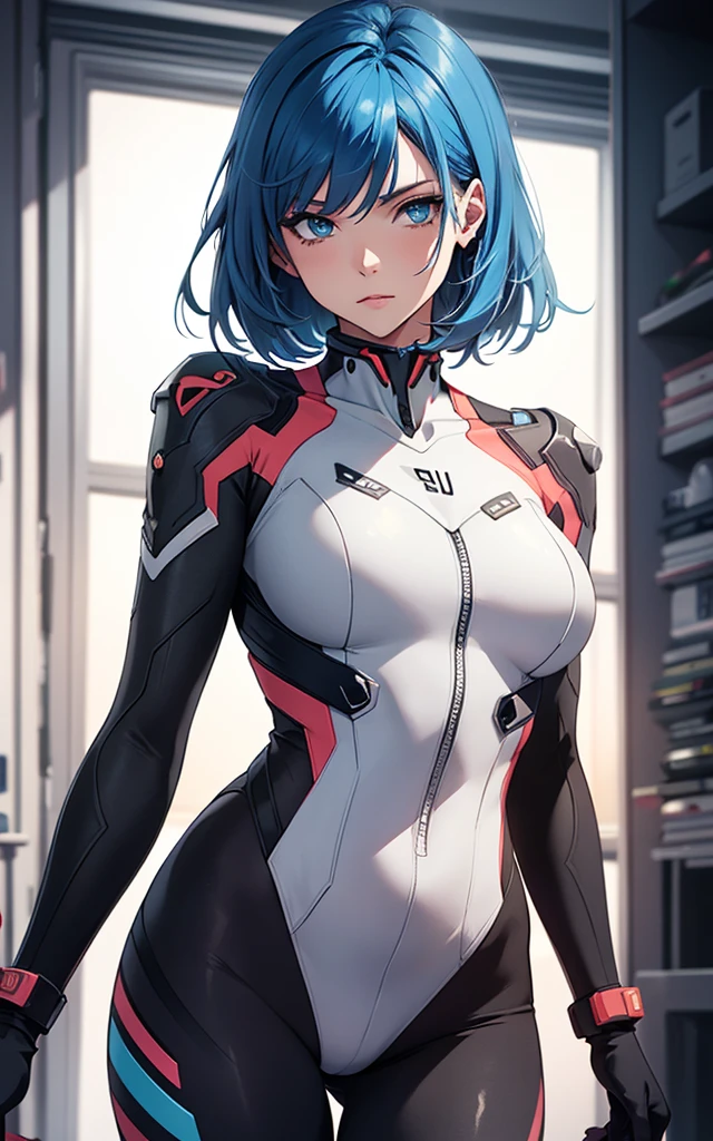 (((Adult Woman))), ((Best Quality)), ((masutepiece)), (Detailed: 1.4), (Absurd), Genesis evangelion neon style clothing, 2-piece clothing, bobhair, arm tatoo, cybernetic hands, pastel, Centered, scale to fit the dimensions, nffsw (High dynamic range),Ray tracing,NVIDIA RTX,Hyper-Resolution,, Anisotropy Filtering, Multilayer textures, accurate simulation of light and material interactions, Perfect proportions, Octane Render, Two-tone lighting, Wide aperture, Crysisnanosuit,Blue hair, Blue eyes