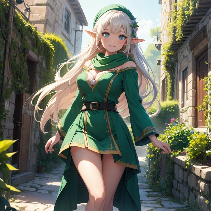melhor qualidade, obra de arte, 1 garota, Sozinha, olhando para o espectador, corpo todo, standing, Cabelo longo, elfo de Dungeon and dragons com a pele cor de obsidiana, olhos verdes com manchas douradas e cabelo ruivo. Maga com roupas medievais, cajado, enfeite de cabelo, fundo medieval detalhado, na rua, noite, chuva