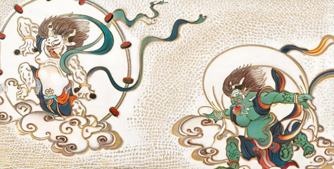 Traditional Japanese Shrines The wind god and the thunder god stand tall