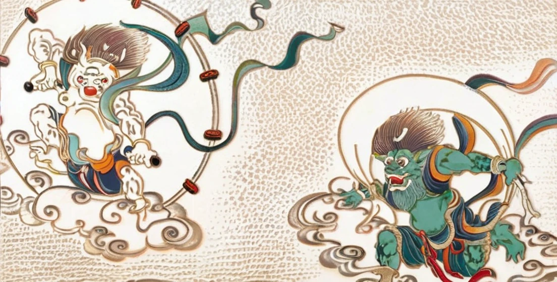 Traditional Japanese Shrines The wind god and the thunder god stand tall