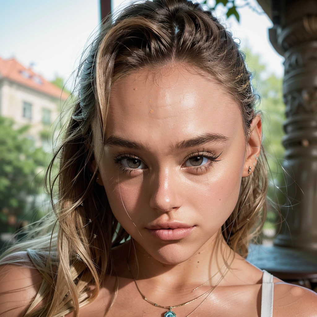 Realistic photo of a beautiful 18 year old (((ALEXIS-REN))), (best quality,ultra-detailed,realistic:1.2),beautiful detailed eyes,beautiful detailed lips, blonde hair, tomb raider, lara croft halloween outfit