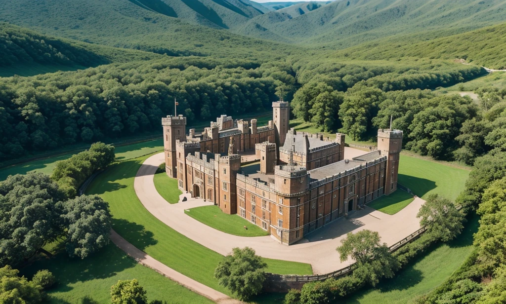 A drone view of st james palace in a valley of greeny mountains
