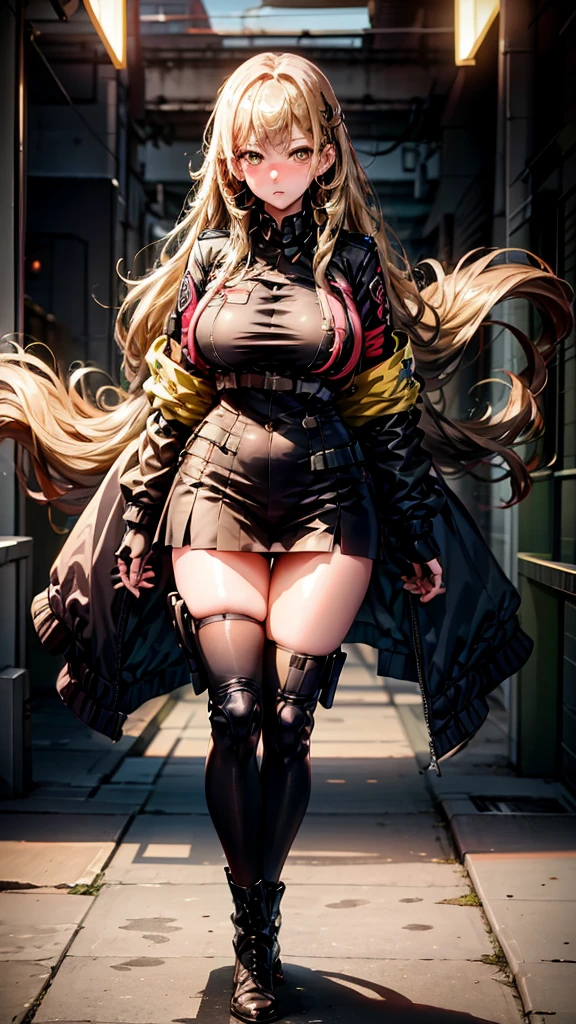 Yellow eyes, a woman in a police uniform posing for a picture, marin kitagawa fanart, seductive anime girl, oppai, police officer, from girls frontline, fine details. girls frontline, cushart krenz key art feminine, big breast, 1 girl, beast quality, blonde, masterpiece, 4k, 8k, 10k,