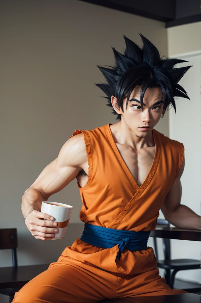 Goku drinking coffee