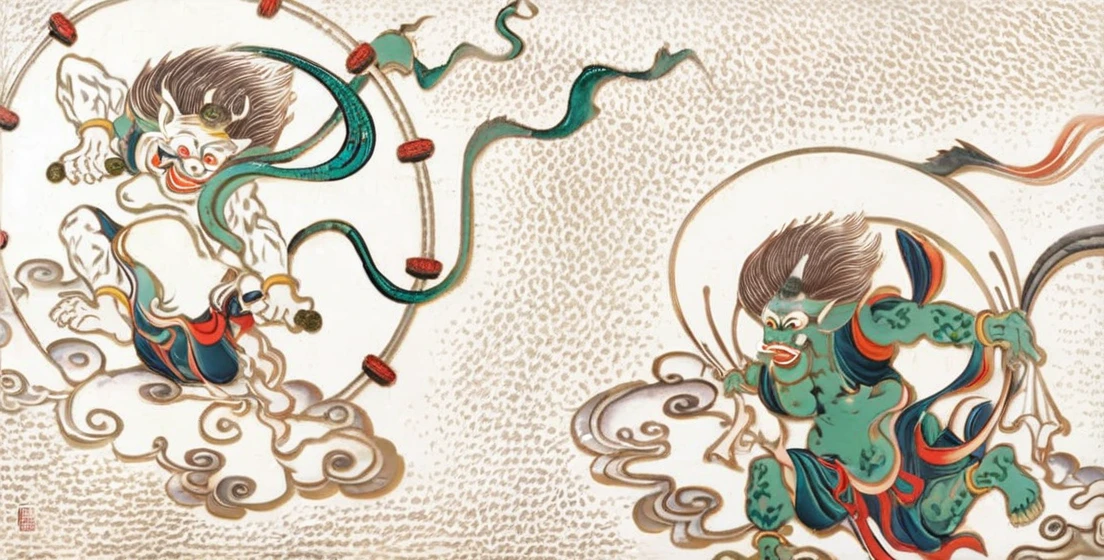 Traditional Japanese Shrines　The wind god and the thunder god stand tall