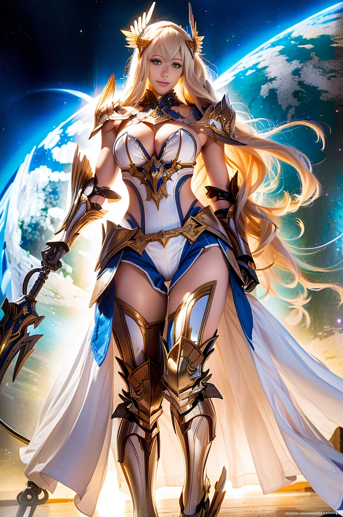 Super Detail, High Detail, high quality, best quality, High resolution，a robot valkyrie，Beautiful female robot,beautiful clear face(Rain waves_haneame：1.5)，Mechanical body(Smooth metal surface，Heavy armor，Mechanical seams of skin，beautiful body curves)，Valkyrie Armor(Mechanical Technology，Highlight  contour)，beautiful body curves，Holding a silver sword in hand，handsome pose