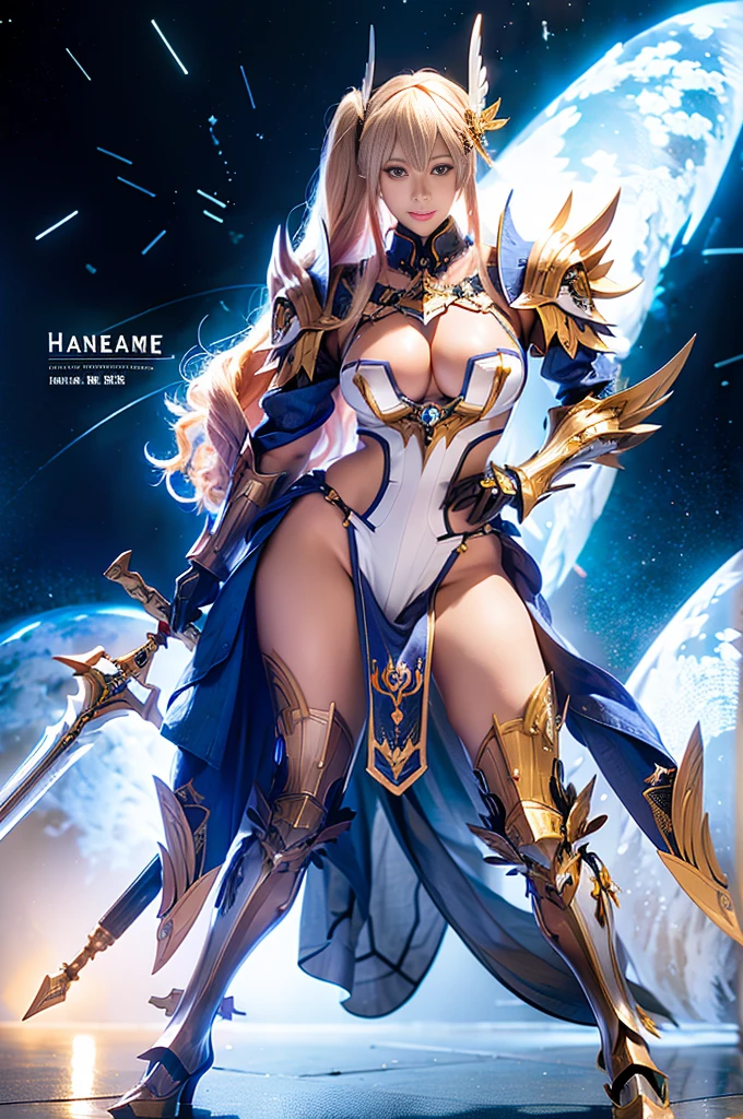 Super Detail, High Detail, high quality, best quality, High resolution，a robot valkyrie，Beautiful female robot,beautiful clear face(Rain waves_haneame：1.5)，Mechanical body(Smooth metal surface，Heavy armor，Mechanical seams of skin，beautiful body curves)，Valkyrie Armor(Mechanical Technology，Highlight breast contour)，beautiful body curves，Holding a silver sword in hand，handsome pose