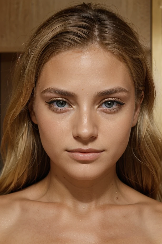 femme blonde, beau visage, beau regard, beau bronzage, DE face photo de son visage