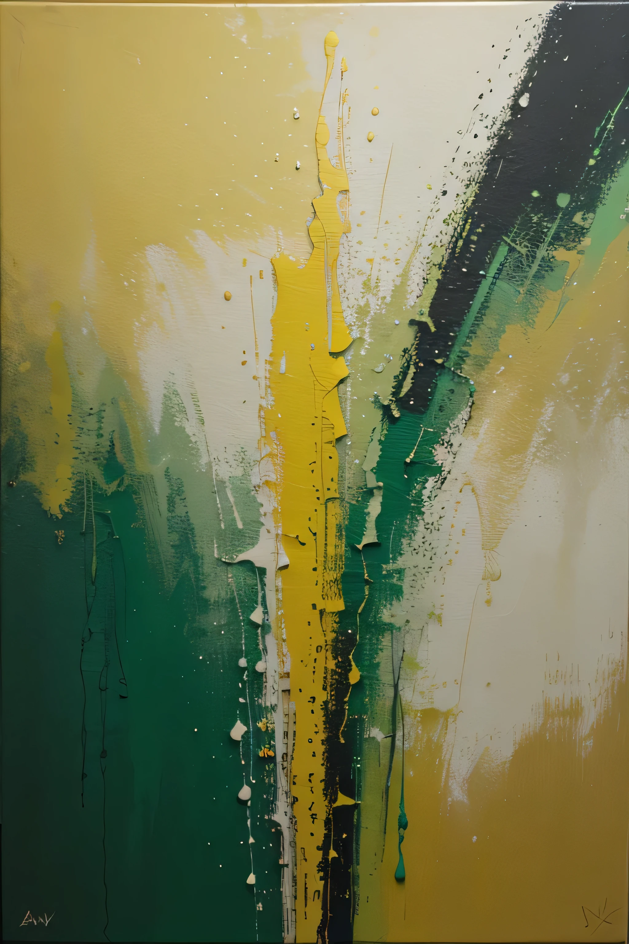 Abstract painting with bright green and yellow
