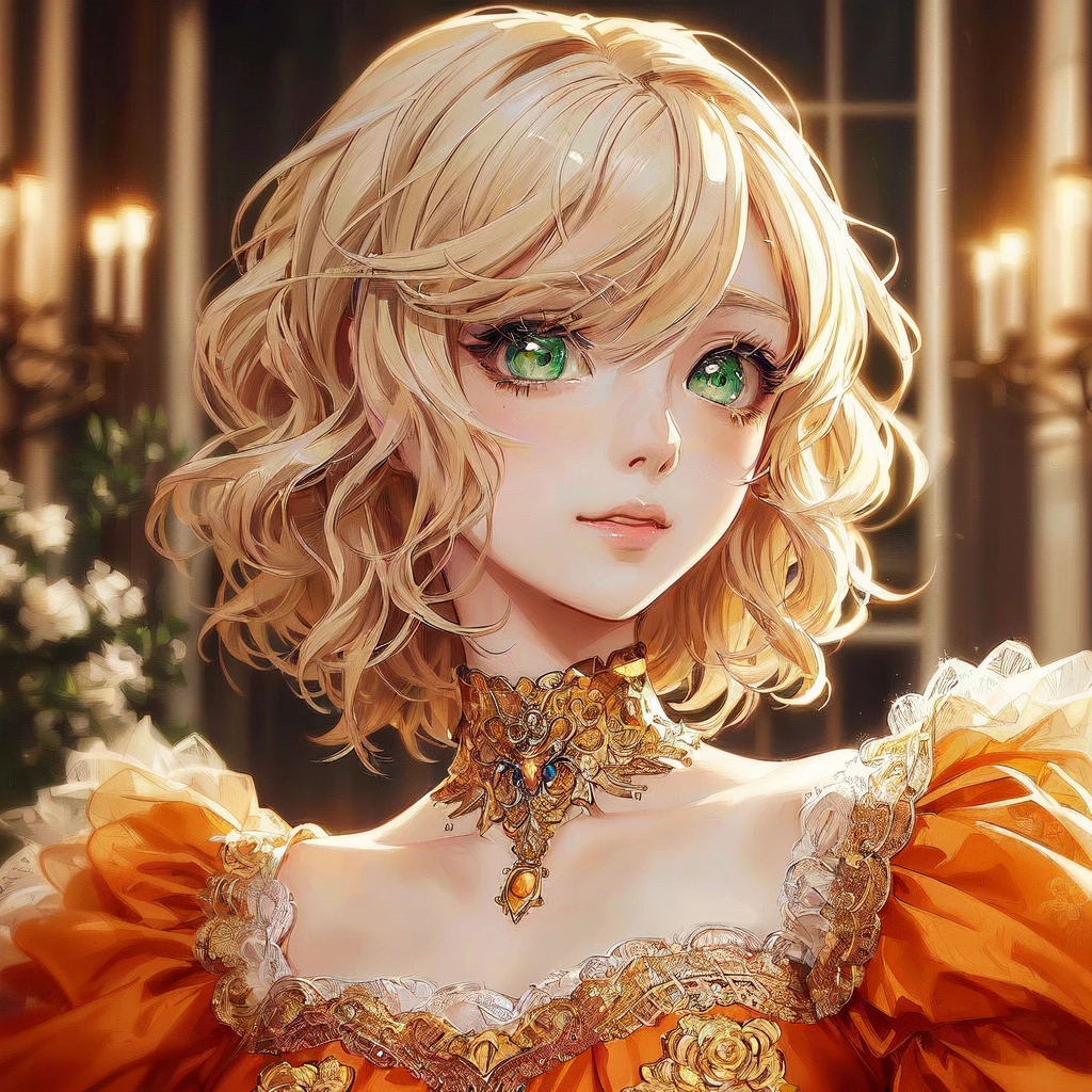 anime girl with blonde hair and green eyes in a fancy dress, detailed anime digital art, detailed portrait of anime girl, Awesome anime face portrait, no art style by bowater, cute anime portrait, anime character detailed art, anime digital illustration, anime style portrait, cute anime art style, anime portrait , kawaii realistic portrait, Beautiful Anime Woman