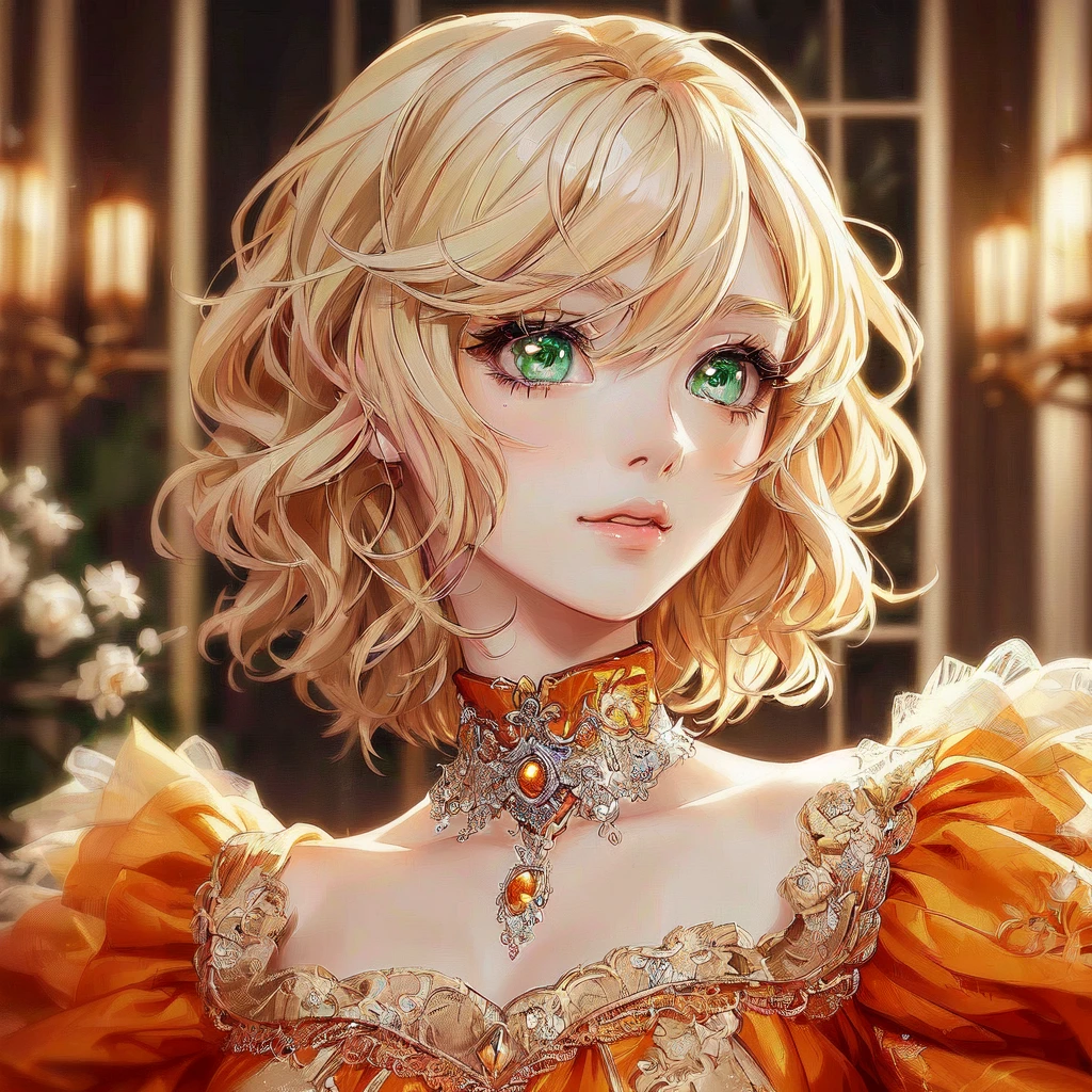 anime girl with blonde hair and green eyes in a fancy dress, detailed anime digital art, detailed portrait of anime girl, Awesome anime face portrait, no art style by bowater, cute anime portrait, anime character detailed art, anime digital illustration, anime style portrait, cute anime art style, anime portrait , kawaii realistic portrait, Beautiful Anime Woman