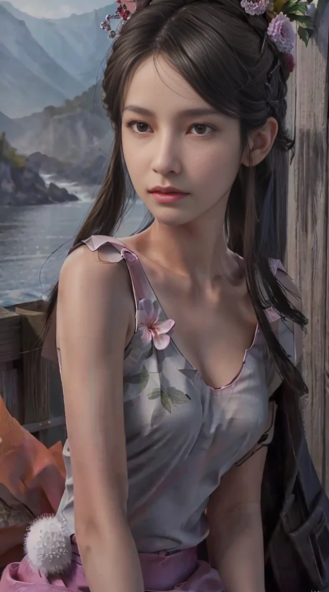 (1 girl:1.3), alone, __body parts__, official art, unified 8k wallpaper, Super detailed, Beautiful and beautiful, masterpiece, best quality, raw, Super detailed photos, best quality, ultra high resolution, photorealism photorealism, Sunlight, full body portrait, amazing beauty, delicate face, vibrant eyes, (from the front), Detailed face, Gorgeous, highly refined skin, Realistic skin details, Visible pores, sharp focus, Volumetric fog, 8K Ultra HD, SLR camera, high quality, film grain, White skin, photorealism, black hair, black hair, breast, open eyes, Slit sleeves, skinny, transparent, Pink, skirt, transparent panties, Pink, twisted braids, long braids, jewelry, gold accessories, Gorgeous accessories, complicated, delicate lips, long hair, medium breast, outdoor, close lips, petal, peach blossom, Rabbit ears, Pink Rabbit ears, permanent, dynamic poses, Upper body