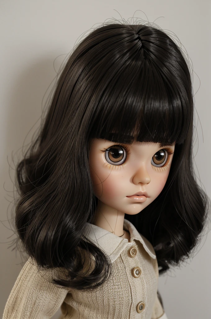 Blythe doll With long black hair, brunette and dark brown eye color 