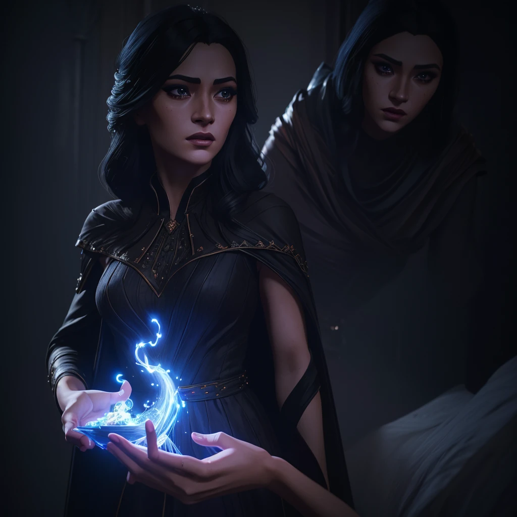 a girl looking like a fairy kissing a man in a black cape, (best quality,4k,8k,highres,masterpiece:1.2),ultra-detailed,(realistic,photorealistic,photo-realistic:1.37),fantasy,magical,ethereal,romantic,dark fantasy,dramatic lighting,chiaroscuro,dramatic pose,detailed facial features,beautiful detailed eyes,beautiful detailed lips,extremely detailed eyes and face,long eyelashes,elegant dress,flowing hair,glowing aura,moody atmosphere,cinematic composition,dramatic shadows,vibrant colors,rich textures,3D render,concept art style