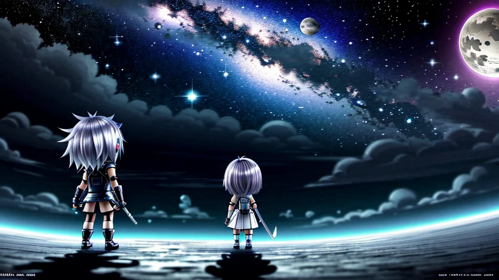 wallpaper、Chibi Robo、Female type、back、alone、Silver hair color、universe、Different world、Chibi Chara