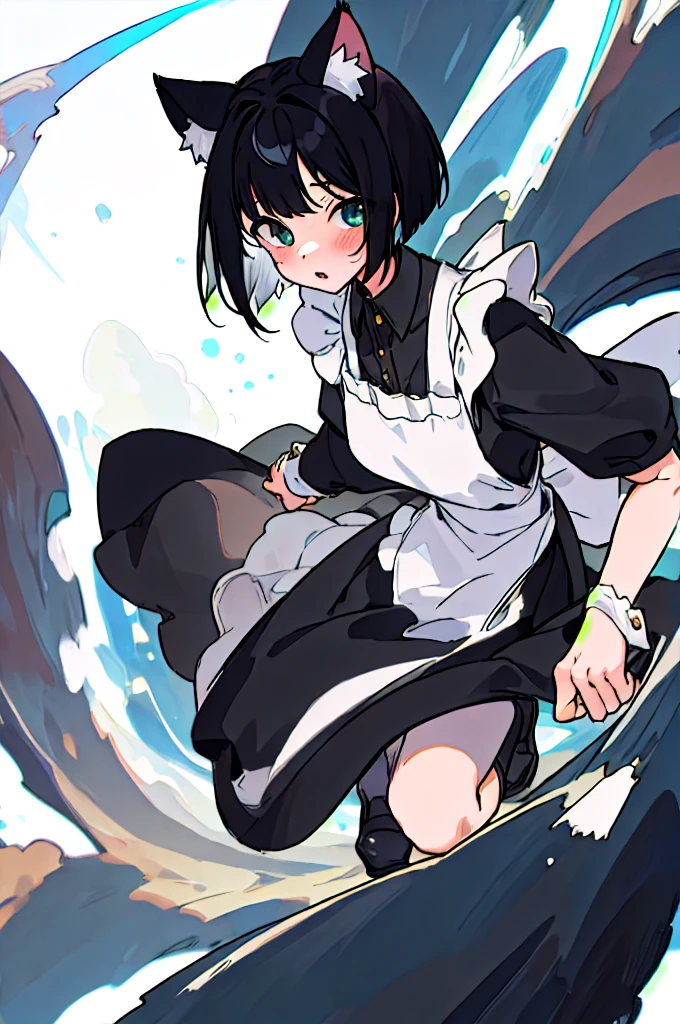 masterpiece、Highest quality、Black Hair、Cat ear、Bob Hair、Maid clothes、whole body、
