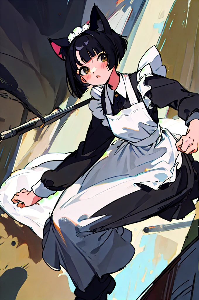 masterpiece、Highest quality、Black Hair、Cat ear、Bob Hair、Maid clothes、whole body、