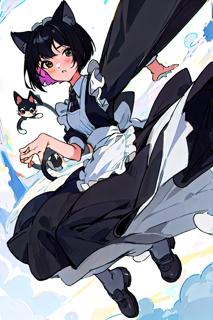 masterpiece、Highest quality、Black Hair、Cat ear、Bob Hair、Maid clothes、whole body、