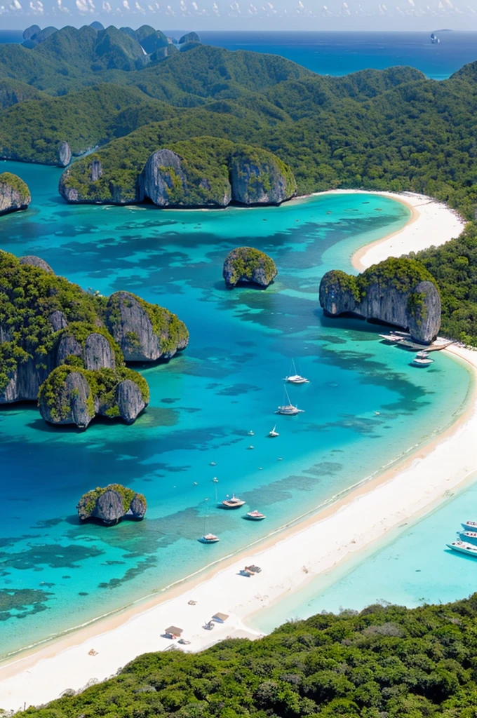 Panoramic view of a beautiful paradise island in Thailand, with crystal clear turquoise blue water