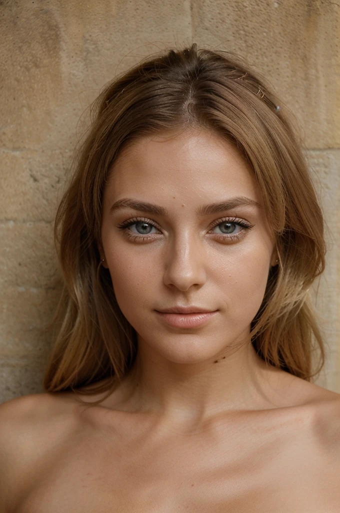 femme de 22 ans, visage de face, beau regard et beau bronzage, fausse blonde, air coquin