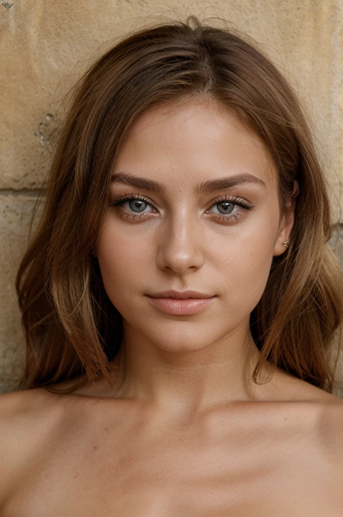 femme de 22 ans, visage de face, beau regard et beau bronzage, fausse blonde, air coquin