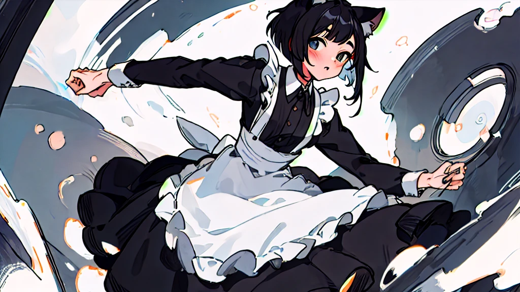 masterpiece、Highest quality、Black Hair、Cat ear、Bob Hair、Maid clothes、turn around