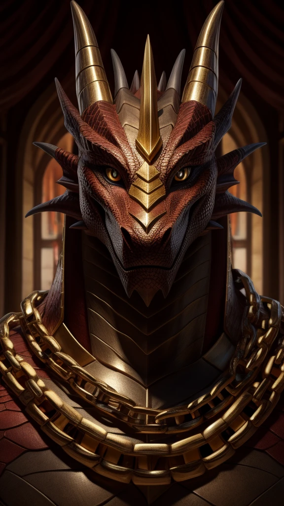 Dragon Looking at the viewer And a gold chain