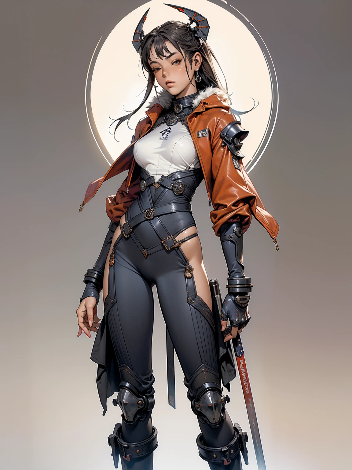 (((Rust and blue skin))), (((demon))), (((tattoo of a spider))), (((rusty and blue suit))), (((best qualityer: 1.4))), (((Afro))), (((DuneWalker))), (((post-apocalypse))), (Unbeatable masterpiece), (hiper HD),(CG 8k hyper-realistic), (((breasts big))), (((hyper feminine))), sensuous girl, (bob hair with straight bangs), ((( sculptural body ))), (((1 girl))), 20 year anime girl with perfect body, Beautiful and well-groomed face, slanted eyes, muscular body:1.2, costume with textured details in pixel art, (Head to thigh photoodern samurai pants, Complex equipment,Tight, dark clothes,With white stars and white stripes, Metal parts in armor, afro girl, (((standing alone))), pirralha violent, ((())), sensuous, pose de atitude, work of art, post-apocalypse, (((manga style))), Bounty Hunter, violent, Manic, the way you want, slenderbody, thin but strong, perfectbody, roupa moderna, Advanced technology, short shorts with checkered pattern in red and black, fur collar jacket, sleeves with vertical striped pattern, neutral background