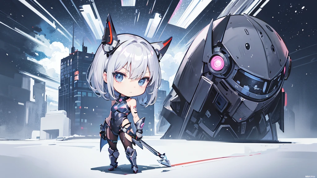 wallpaper、Chibi Robo、Female type、back、alone、Silver hair color、universe、Different world、Chibi Chara、mascot、Warrior、armor、biceps、Android body