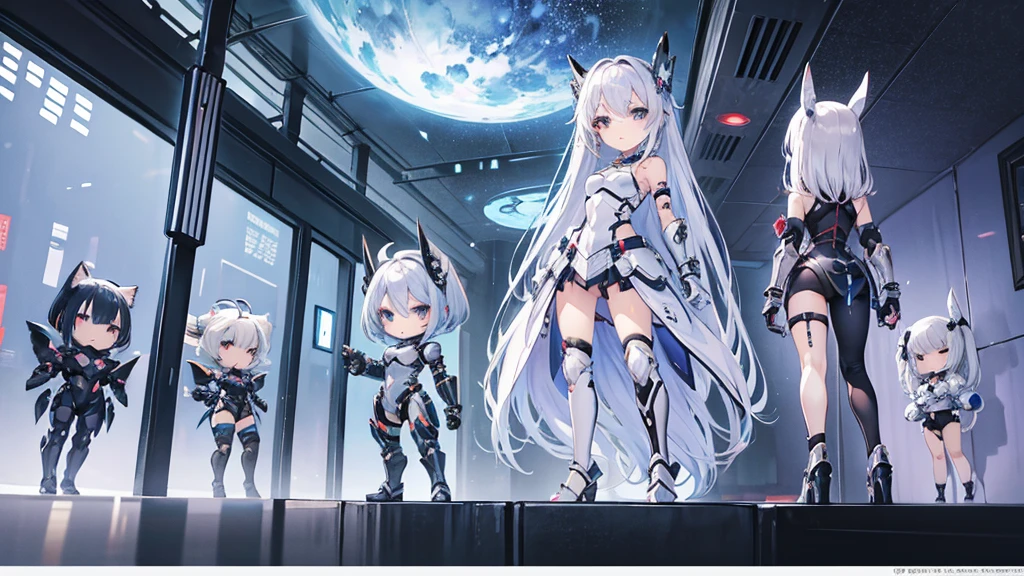 wallpaper、Chibi Robo、Female type、back、alone、Silver hair color、universe、Different world、Chibi Chara、mascot、Warrior、armor、biceps、Android body