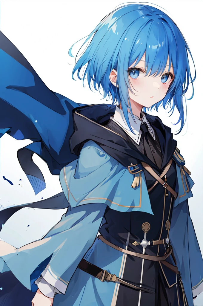 Girl、Blue hair short、Black cloak、German Officer Uniform