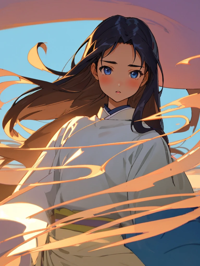 masterpiece、Highest quality、8K、Pure Japanese、Beautiful girls、11 years old、Flat chest、 body、Detailed contours、Shining Eyes、Clear Eyes、Soft and rounded contours、Detailed jawline、Flat Chest、Long hair flows