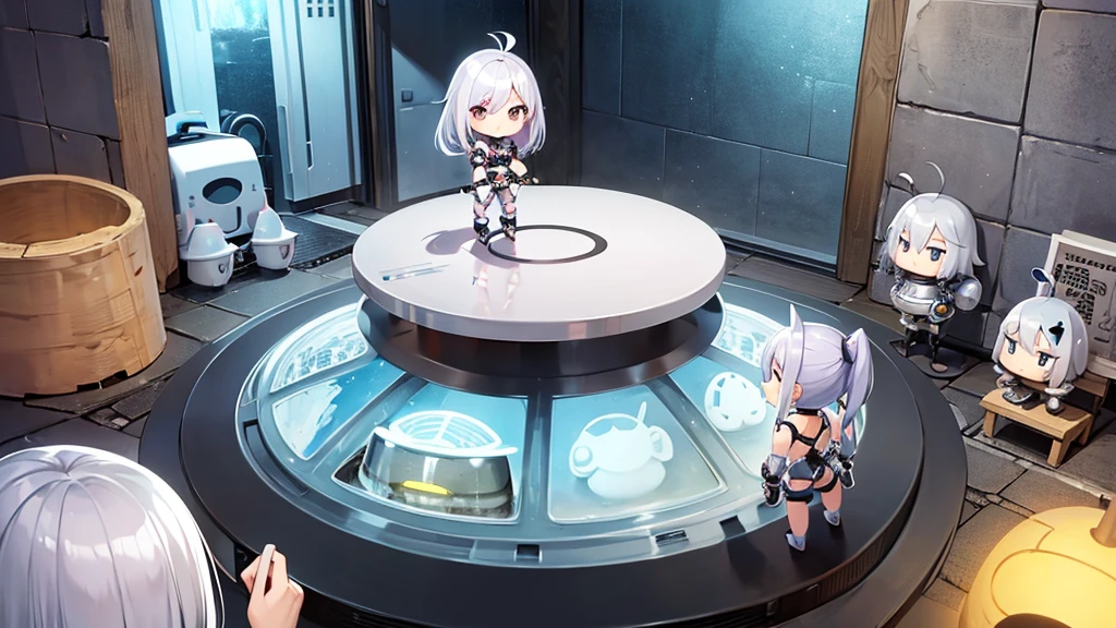 wallpaper、Chibi Robo、Female type、back、alone、Silver hair color、universe、Different world、Chibi Chara、mascot、Warrior、armor、biceps、Android body、backを撮影、From the back、The background is a chaotic world