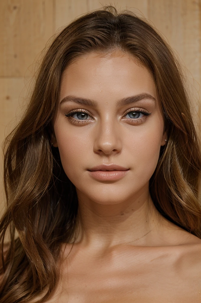 femme de 23 ans mannequin, visage de face, beau regard et beau bronzage, fake blonde, beautiful luscious lip,