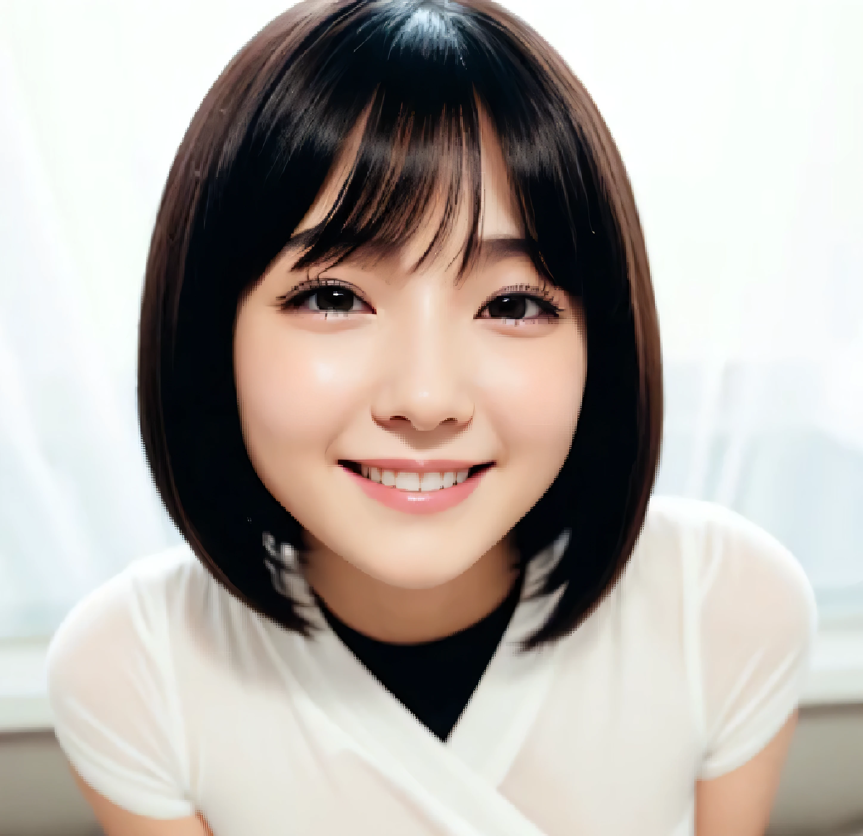 bobbed bob cut、White camisole、No bra、{{SUPER nipples}}、Sheet milk exposed、Lewd thoughts, smiling face、Big Breasts、Woman in the photo、Angle from head to knee、high resolution、Real