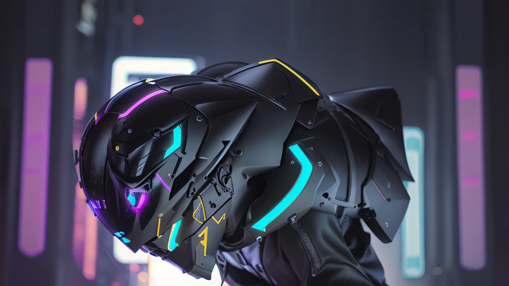 16k image, nice [woman | Batman], Form-fitting black leather biker outfit, bikersuit, biker gloves, (Huge breasts), The body is slim, Futuristic (Fully sealed cyber helmet) With jackal ears, Face Off, cyber punk, Amorous, Fascinating, stoop down, Bend, Sexy pose, Side view, ( With the neon lights of Japan city at night as a backdrop ), Detailed digital art, Cybernetic, Detailed palm, detailed biker gloves,back、Photograph the back、From the back